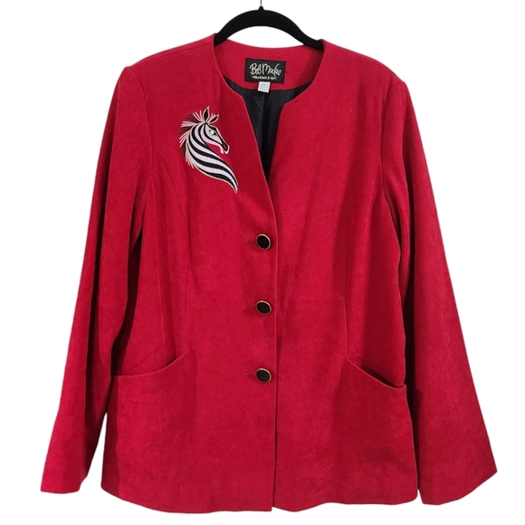 Bob Mackie Jackets & Blazers - BOB MACKIE Women's Red Blazer, embroidered zebra motif, Size M